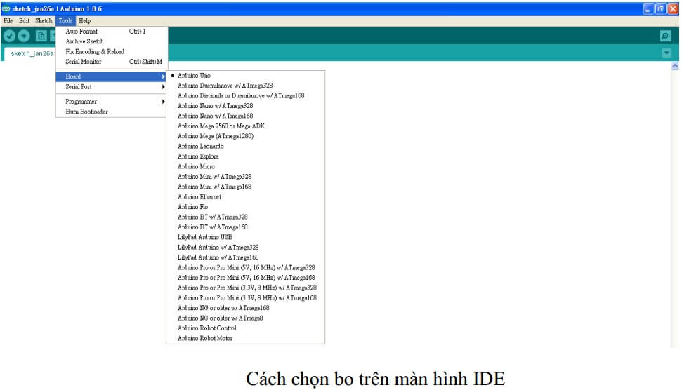 Cách trên boad trên phần mềm IDE